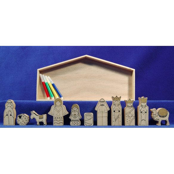 Nativity with kings iman to painting and markers 7 cm wood