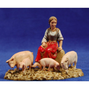 Woman with pigs 10 cm plastic Moranduzzo - Landi 700 style