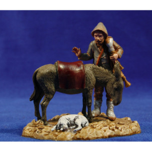 Shepherd with bagpipe and a donkey 10 cm plastic Moranduzzo - Landi 700 style