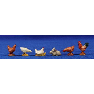 Gruppo di galline gallo e coniglio 10 cm plastica Moranduzzo - Landi