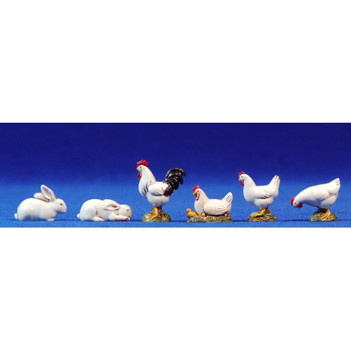 Grup gallines, gall i conill blancs 10 cm plàstic Moranduzzo - Landi