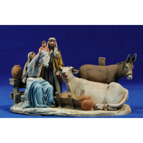 Nativity baby rasied up 8 cm clay painted De Francesco