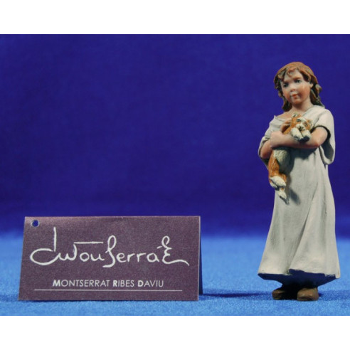 Niña con gatito 15 cm resina Montserrat Ribes
