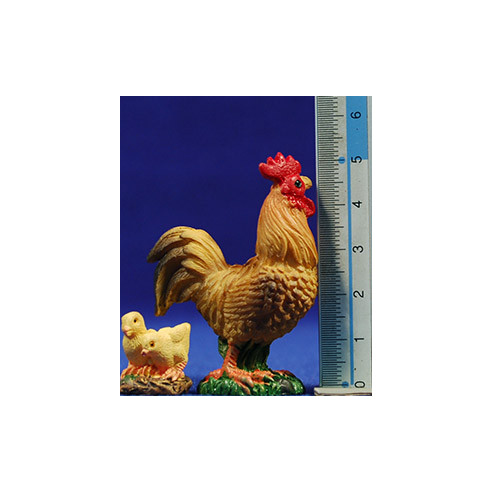 Gallo y gallina con pollitos 12-15  cm resina
