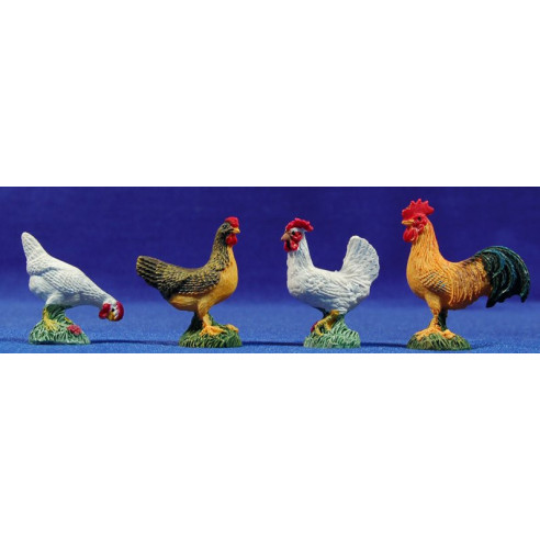 Group of four chicken 12 cm resin