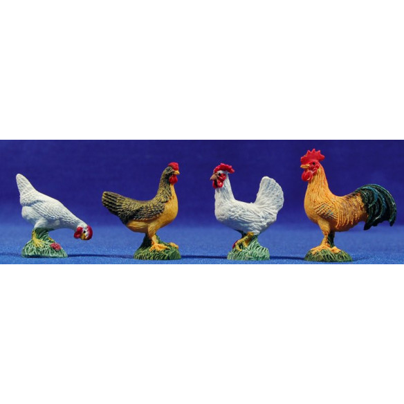 Grupo cuatro gallinas 12 cm resina