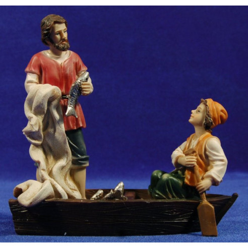 Fisherman group with boat 15 cm resin