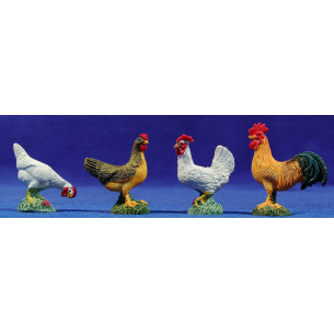Grupo cuatro gallinas 12 cm resina