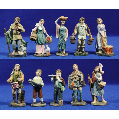 Gruppo di 10 pastori variati 10 cm  resina