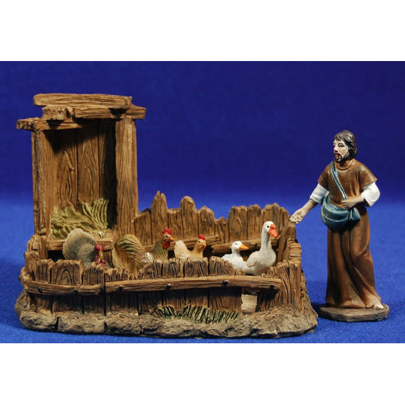 Barnyard with shepherd and pultry 10 cm resin