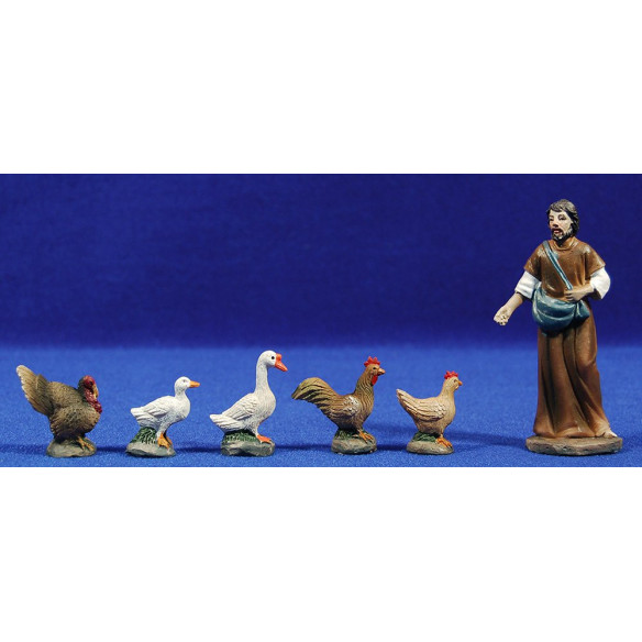 Barnyard with shepherd and pultry 10 cm resin