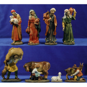 Group of 7 shepherd and a lamb 26 cm resin
