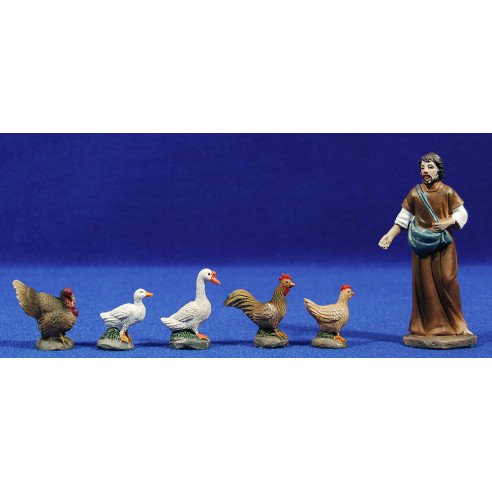 Corral con pastor y aves de corral 10 cm resina