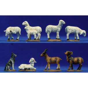 Grupo corderos cabras y perro 12-13 cm resina