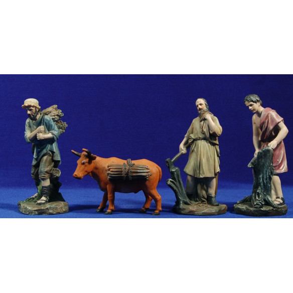 Grupo boscaioli con bue 17 cm resina