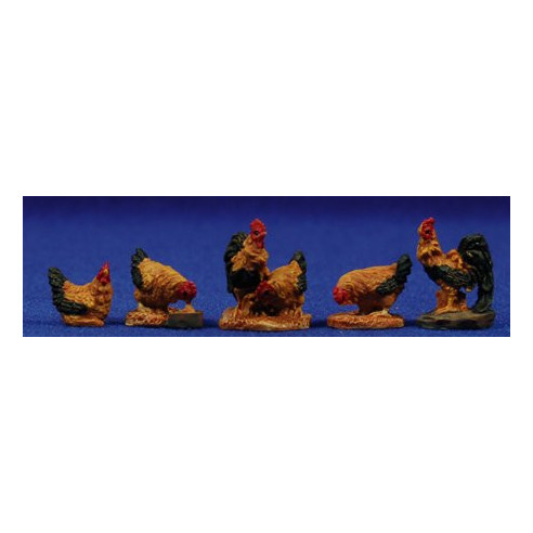 Gruppo di sei galline 8 cm resina