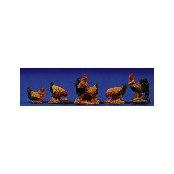 Group of six chicken 8 cm resin