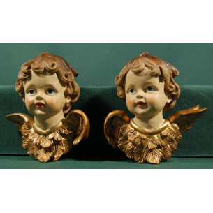 Two angel head hanging 11 cm resin