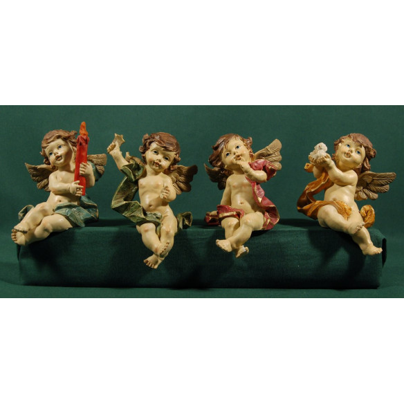 Cuatro ángeles sentados 12 cm resina