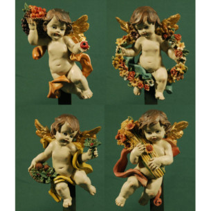 Quattro angeli con fiori appesi 16 cm resina
