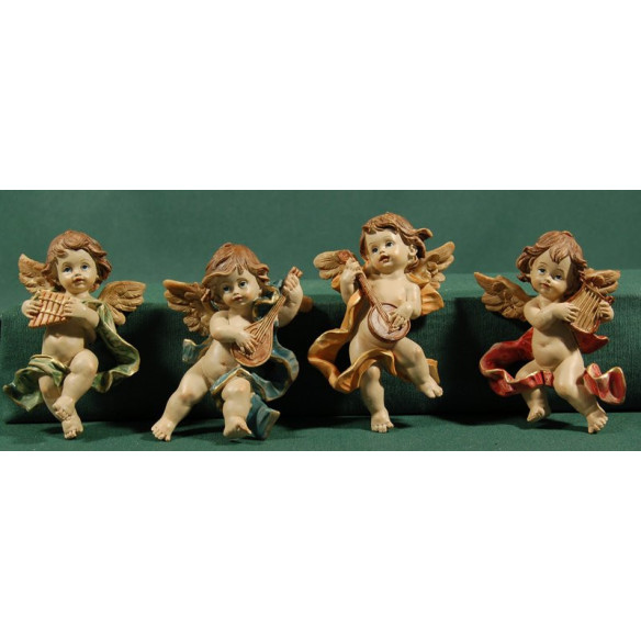 Four musicians angels hanging  9 cm resin