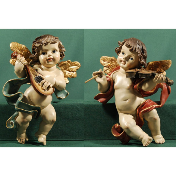 Due angeli musicanti appesi 25 cm resina