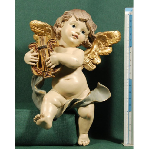 Gruppo due angeli musicanti appesi 22 cm resina