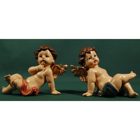 Two sitting Angels 10,5 cm resin
