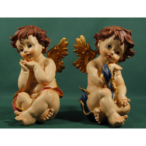 Dos ángeles sentados 25 cm resina