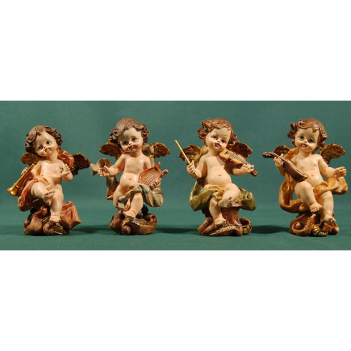 Four musicians angels standing 11 cm resin