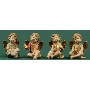 Four sitting Angels objects 13 cm resin