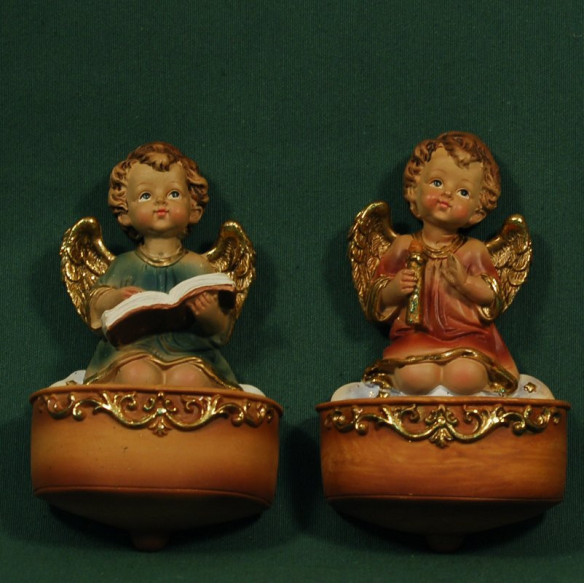 Two angels to hang water-cup 12 cm resin