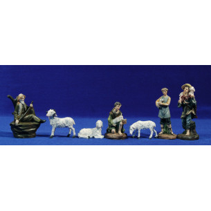 Gruppo di 4 pastori e 3 pecore 11 cm  resina