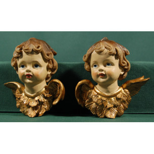 Two angel head hanging 11 cm resin