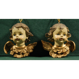 Two angel head hanging 8 cm resin