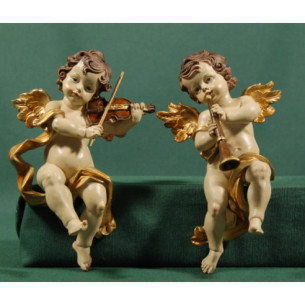 Two musicians angels to hang  13 cm resin