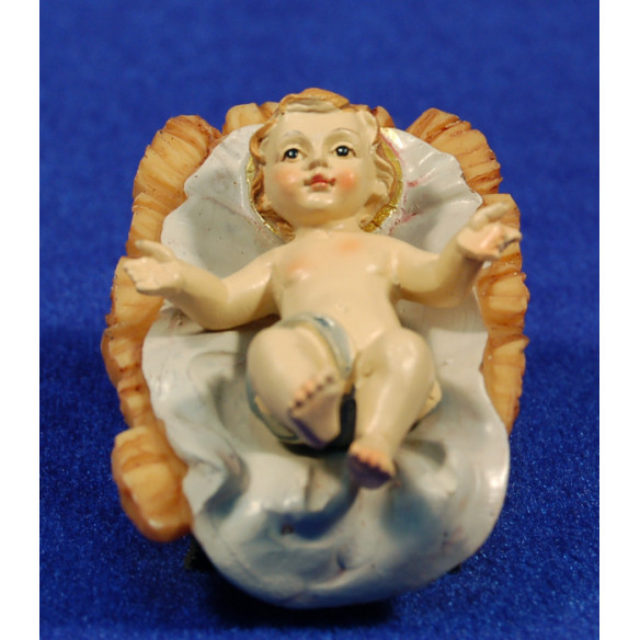 Niño Jesús con cuna 13 cm resina