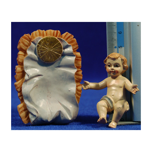 Niño Jesús con cuna 13 cm resina