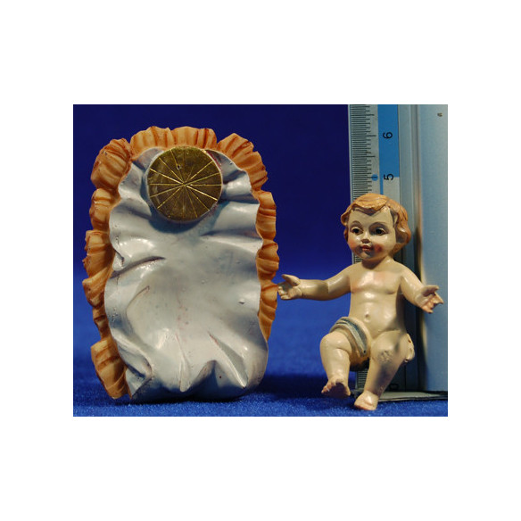 Niño Jesús con cuna 13 cm resina