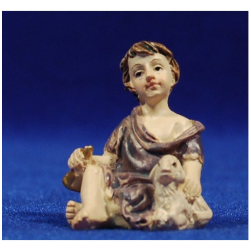 Boy with one lambs seating 7 cm resin