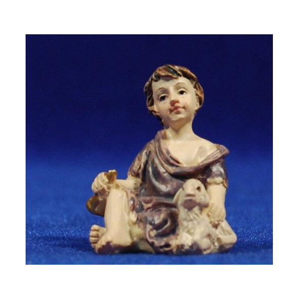 Boy with one lambs seating 7 cm resin