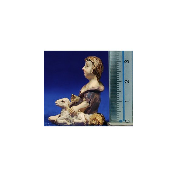 Boy with one lambs seating 7 cm resin
