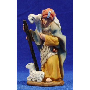 Bambino con pecore e palo 11 cm resina