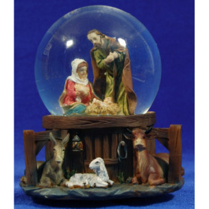 Snow ball Nativity 15 cm resin and glass