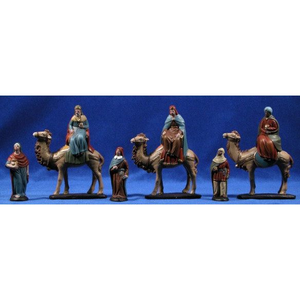 Reyes a camello 9 cm barro pintado Figuralia