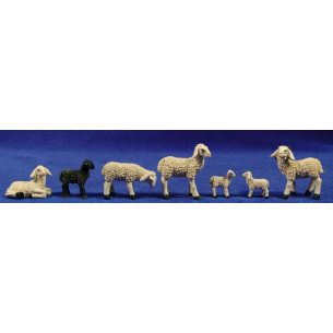 Group of sheeps and a black lamb 12 cm resin