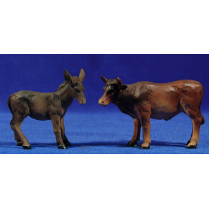 Cow and mule standing 10 cm resin