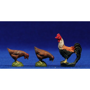 Gruppo di due galline e un gallo  8 cm resina