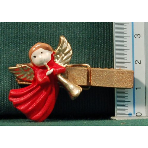 Set of angels with trumpet on clothespin 3,5 cm resin
