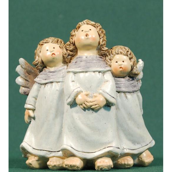 Set of tree white singing angels 9,5 cm resin